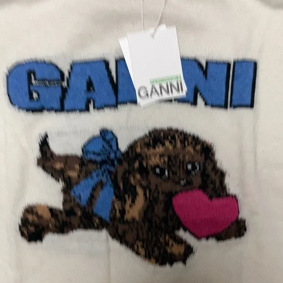 Women’s Ganni lovey Puppy wool sweater size medium